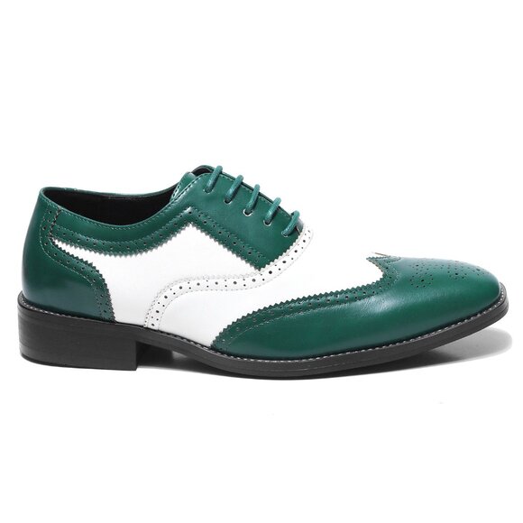 Green White 1920's Wingtip Lace up Oxford Dress Shoes - Picture 1 of 8